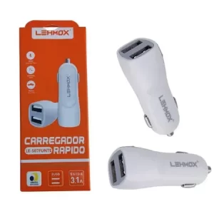 Carregador Veicular 2 USB LE-507 Lehmox - Branco
