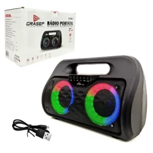 Caixa de Som Bluetooth Portátil 20W Led RGB D-3205 - Grasep